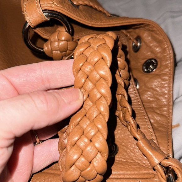 Talbots genuine tan leather bag with braided strap and silver accents cute 🥰 - Picture 9 of 12